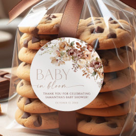 Pegatina Redonda Caer bebé neutro de color marrón floral en la duch