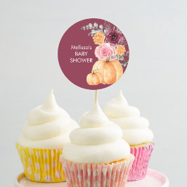 Pegatina Redonda Caer burgundy rubia rosa pastel de cupcakes con fl