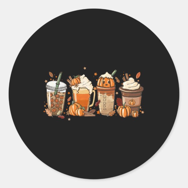 Pegatina Redonda Caer Café Calabaza Spice Latte Bebidas De Otoño Qu (Anverso)
