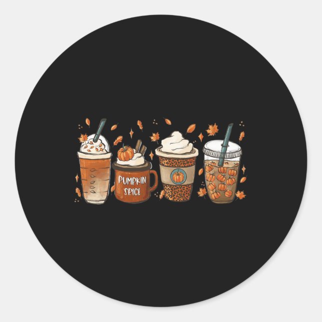 Pegatina Redonda Caer Café Calabaza Spice Latte Iced Cálido Aire Ag (Anverso)
