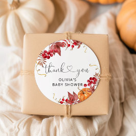 Pegatina Redonda Caer calabaza bebé ducha gracias