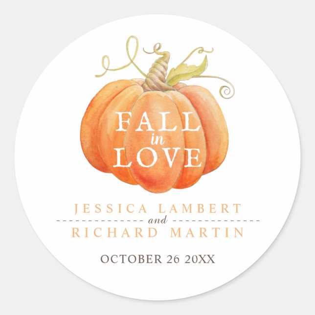 Pegatina Redonda Caer en el amor calabaza acuarela boda de arte (Anverso)