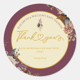 Pegatina Redonda Caer Enamorada Caer Floral Elegante Borgoña