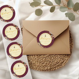 Pegatina Redonda Caer Enamorada Caer Floral Elegante Borgoña