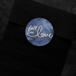 Pegatina Redonda Caer enamorada del otoño | Azul marino y oro