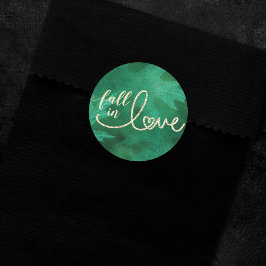 Pegatina Redonda Caer enamorada del otoño | Verde esmeralda y oro