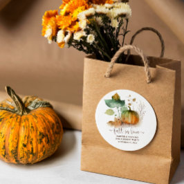 Pegatina Redonda Caer Enamorada Rústica Elegante Calabaza