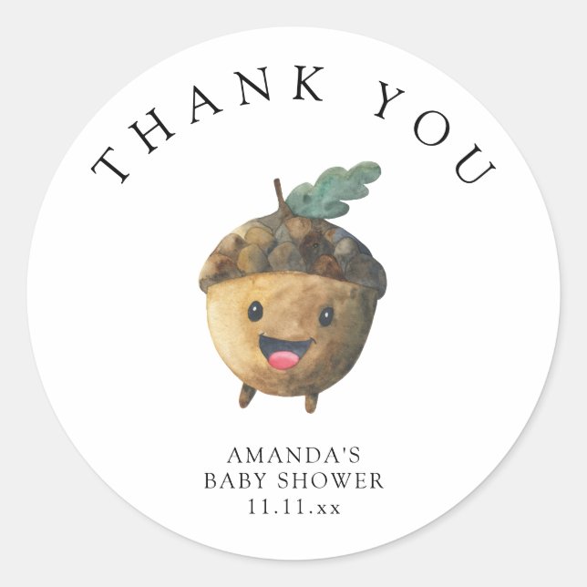 Pegatina Redonda Caer linda bellota - gracias (Anverso)