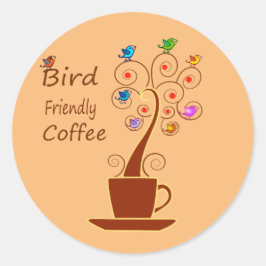 Pegatina Redonda Café Amigable con las Aves