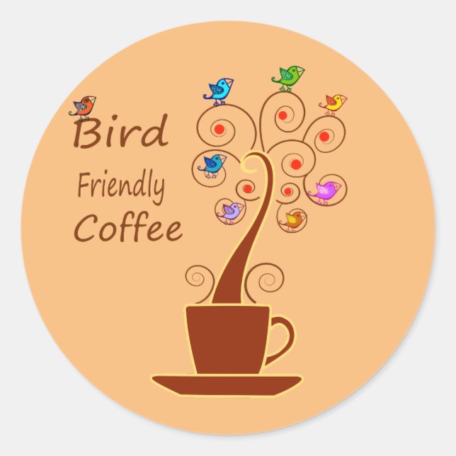 Pegatina Redonda Café Amigable con las Aves (Anverso)