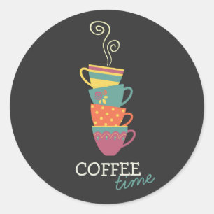 Pegatina Redonda Café apilado en taza de vapor