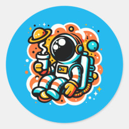 Pegatina Redonda Café Astronauta para beber - Cafeína del espacio u