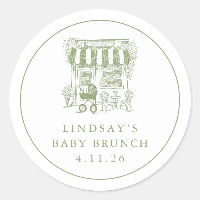 Pegatina Redonda Cafe Bebe Baby Brunch Sticker (Anverso)