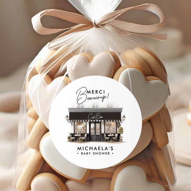 Pegatina Redonda Café Bébé Blanco Negro París Gracias Baby Shower (Subido por el creador)