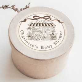 Pegatina Redonda Cafe Bebe Brown Stripes Parisian theme Baby Shower