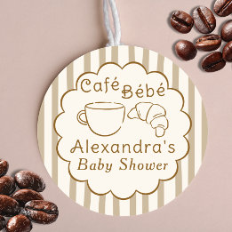 Pegatina Redonda Café Bebe Café Francés Personalizado para Baby Sho