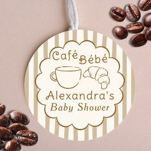 Pegatina Redonda Café Bebe Café Francés Personalizado para Baby Sho