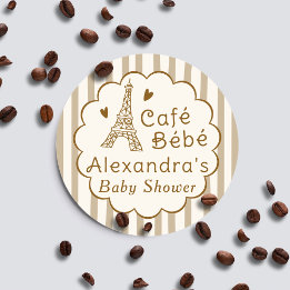 Pegatina Redonda Cafe Bebe Paris Coffee Personalized Baby Shower
