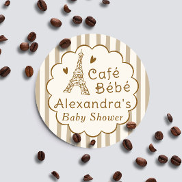 Pegatina Redonda Cafe Bebe Paris Coffee Personalized Baby Shower