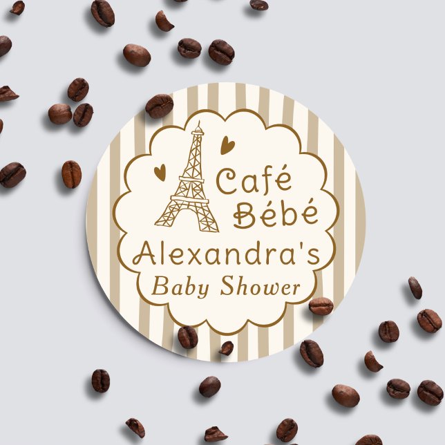 Pegatina Redonda Cafe Bebe Paris Coffee Personalized Baby Shower (Subido por el creador)