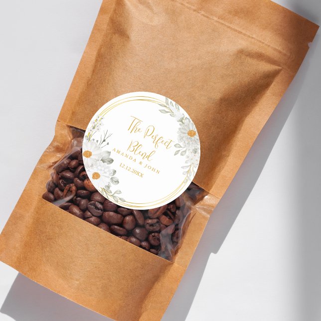 Pegatina Redonda Café Boda de Flor Blanca Perfecto Mezcla (Subido por el creador)