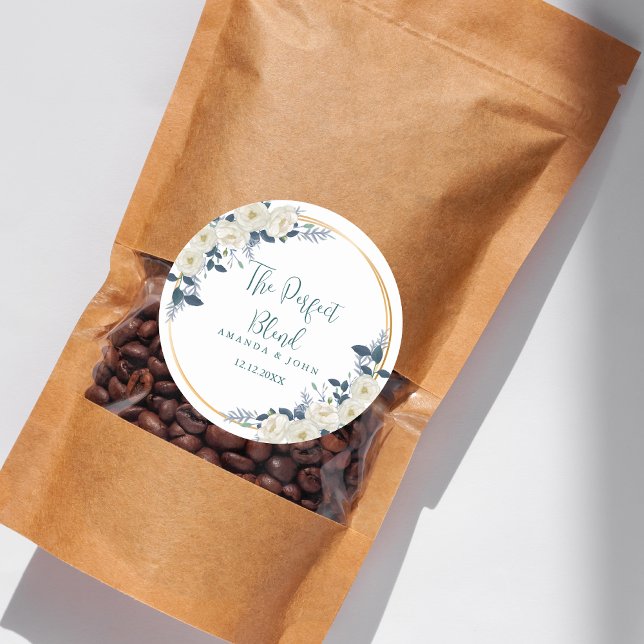Pegatina Redonda Café Boda de Flor Blanca Perfecto Mezcla (Subido por el creador)