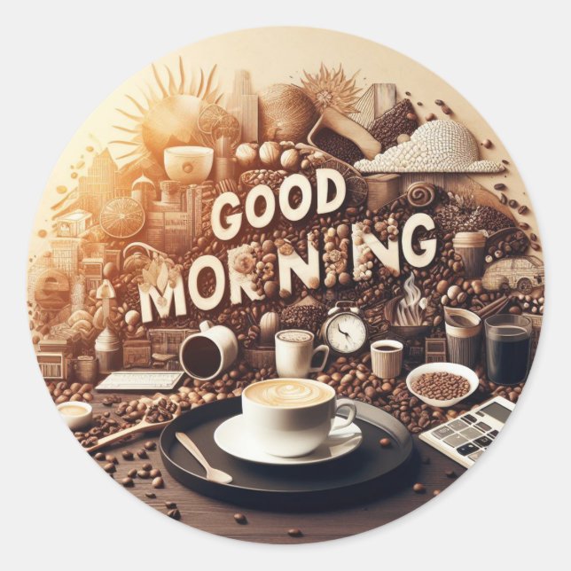 Pegatina Redonda Café Buenos días (Anverso)