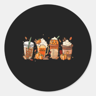 Pegatina Redonda Café Calabaza Spice Latte Bebidas Otoño Thanksgiv