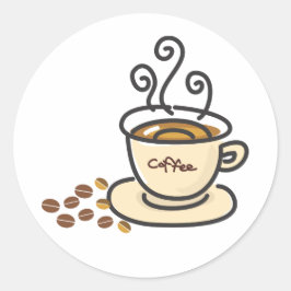 Pegatina Redonda Café caliente Mug & Coffee Beans