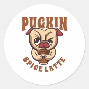 Pegatina Redonda Café con Especias de Calabacín Dueño de Pug Especi