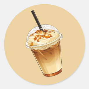 Pegatina Redonda Café con Hielo de Caramelo y Nueces