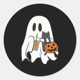 Pegatina Redonda Café con Hielo de Gato Fantasma Lindo Temporada Es