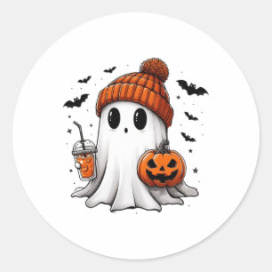 Pegatina Redonda Café de bebida fantasma lindo Hielo Fantasma Hallo