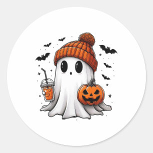 Pegatina Redonda Café de bebida fantasma lindo Hielo Fantasma Hallo