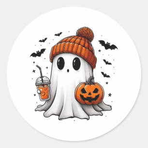 Pegatina Redonda Café de bebida fantasma lindo Hielo Fantasma Hallo
