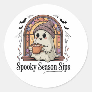Pegatina Redonda Café de Fantasma Lindo Halloween
