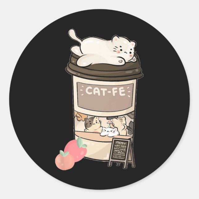Pegatina Redonda Café de gato lindo (Anverso)