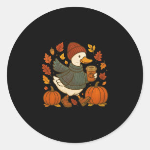 Pegatina Redonda Café de Otoño con Pato Adorable y Especias de Cala