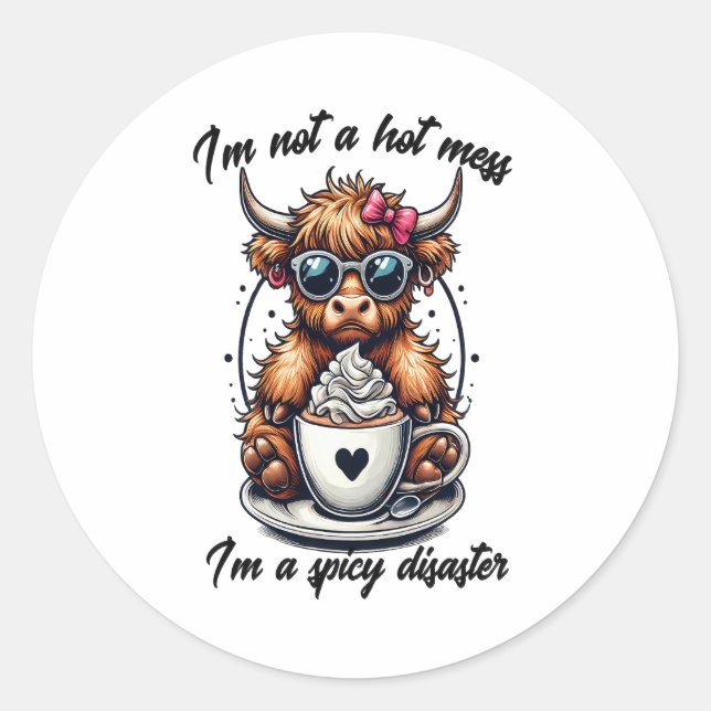 Pegatina Redonda Café de vaca Highland, vaca de café (Anverso)