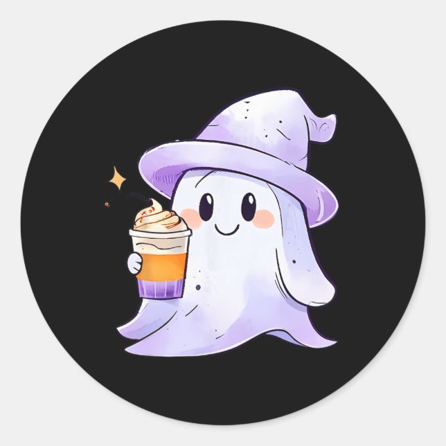 Pegatina Redonda Café dulce fantasma con una pareja de café de Hall (Anverso)