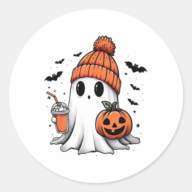 Pegatina Redonda Café dulce para beber fantasma Halloween café fant (Anverso)