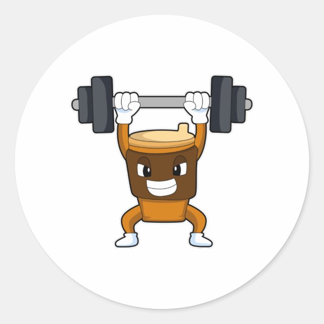 Pegatina Redonda Café en entrenamiento de Fuerza con Barbell (Anverso)