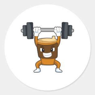 Pegatina Redonda Café en entrenamiento de Fuerza con Barbell