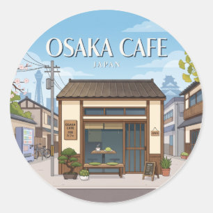 Pegatina Redonda Café en Osaka Japón