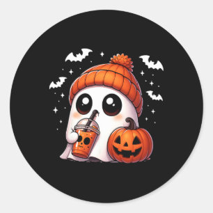 Pegatina Redonda Café Fantasma Cute Lover Halloween Ghost Pumpkin S