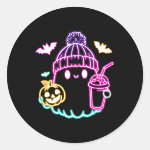 Pegatina Redonda Café Fantasma Retro Cute Bebe Fantasma Halloween