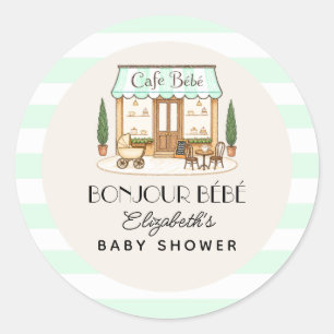 Pegatina Redonda Café Francés París Bébé Baby Shower
