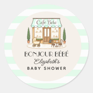Pegatina Redonda Café Francés París Bébé Baby Shower