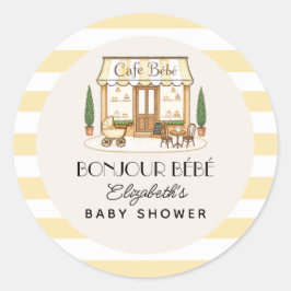Pegatina Redonda Café Francés París Bébé Baby Shower de Género Neut