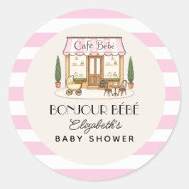 Pegatina Redonda Café Francés París Bebe Niña Baby Shower